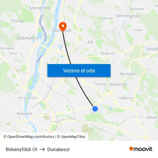 Bökényföldi Út to Dunakeszi map