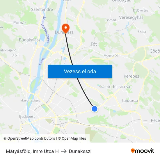 Mátyásföld, Imre Utca H to Dunakeszi map