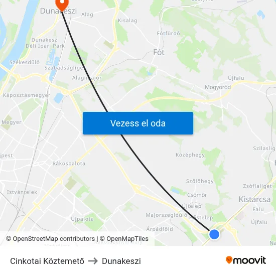 Cinkotai Köztemető to Dunakeszi map