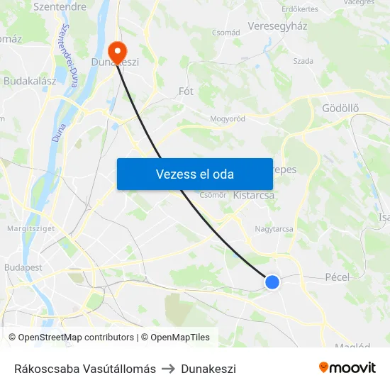 Rákoscsaba Vasútállomás to Dunakeszi map