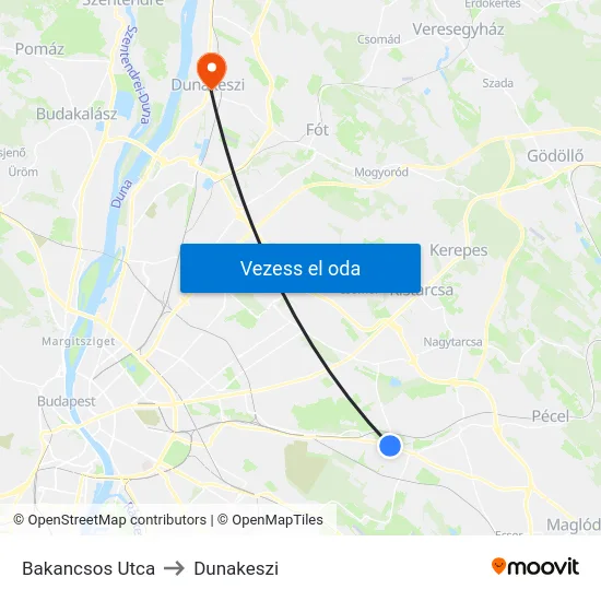 Bakancsos Utca to Dunakeszi map