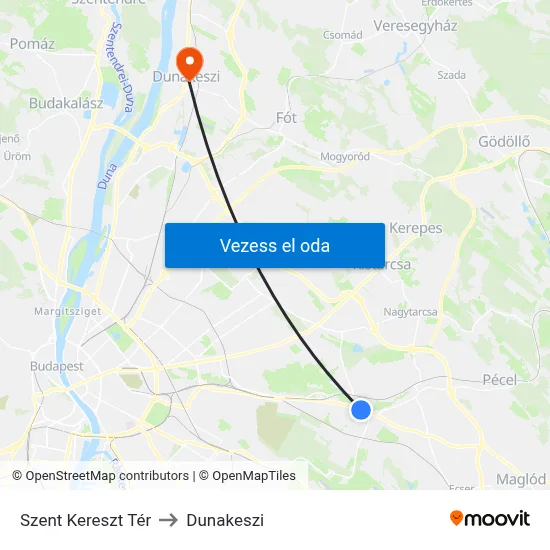 Szent Kereszt Tér to Dunakeszi map