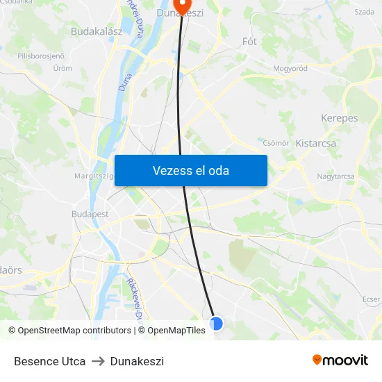 Besence Utca to Dunakeszi map