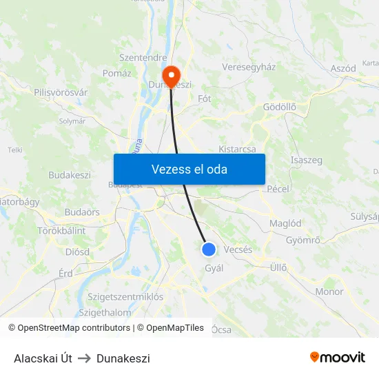 Alacskai Út to Dunakeszi map