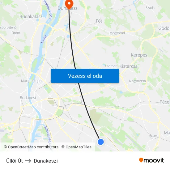 Üllői Út to Dunakeszi map