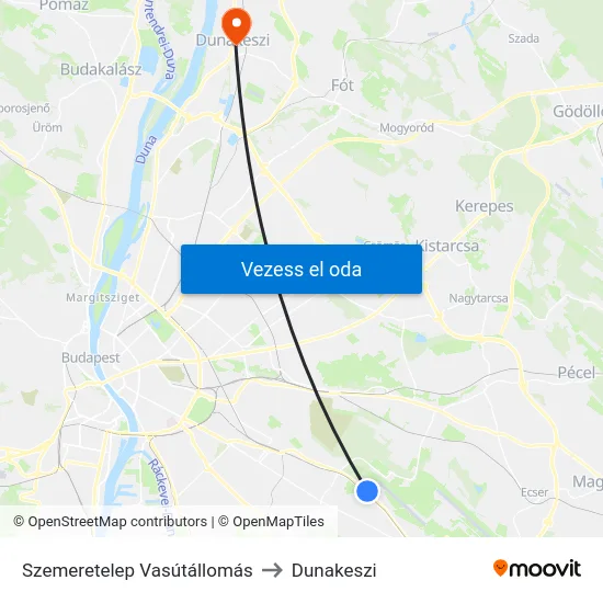 Szemeretelep Vasútállomás to Dunakeszi map