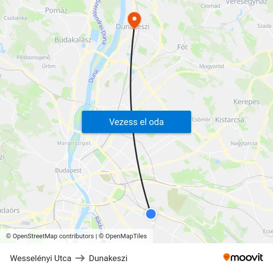 Wesselényi Utca to Dunakeszi map