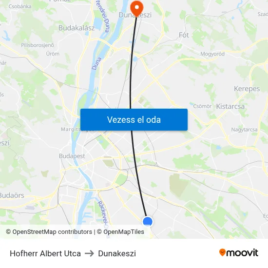 Hofherr Albert Utca to Dunakeszi map