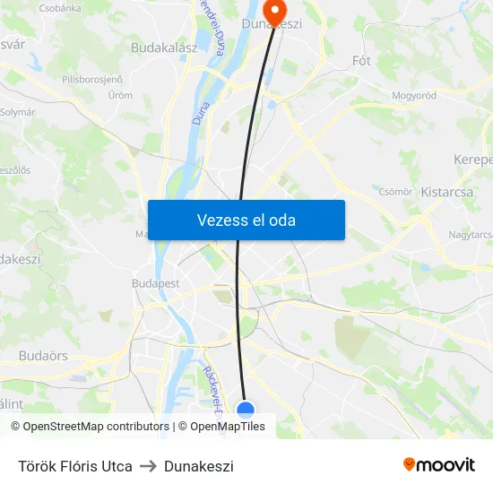 Török Flóris Utca to Dunakeszi map