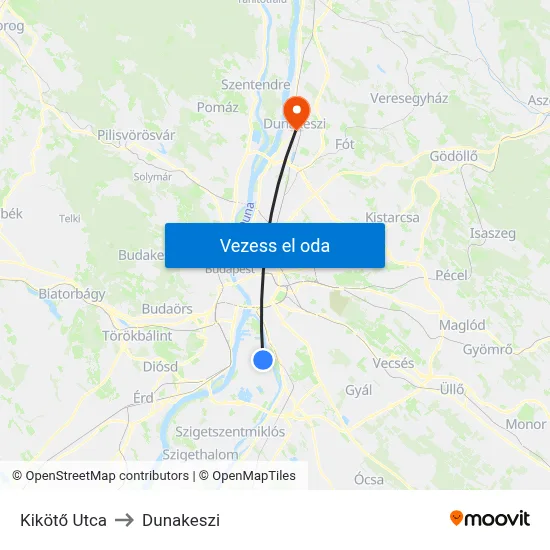 Kikötő Utca to Dunakeszi map