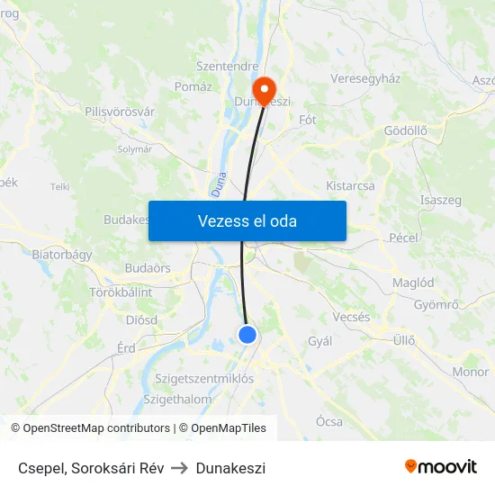 Csepel, Soroksári Rév to Dunakeszi map
