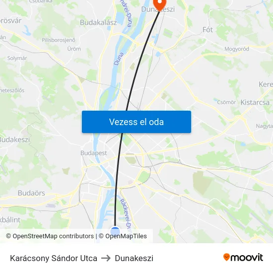 Karácsony Sándor Utca to Dunakeszi map