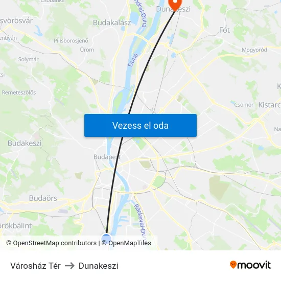 Városház Tér to Dunakeszi map