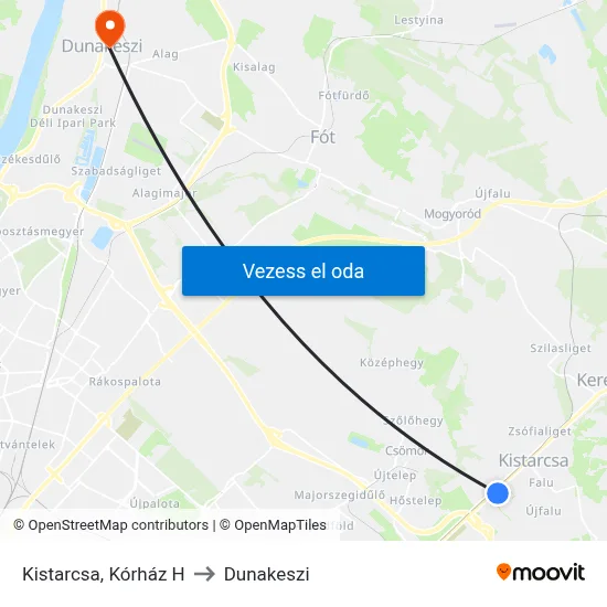 Kistarcsa, Kórház H to Dunakeszi map