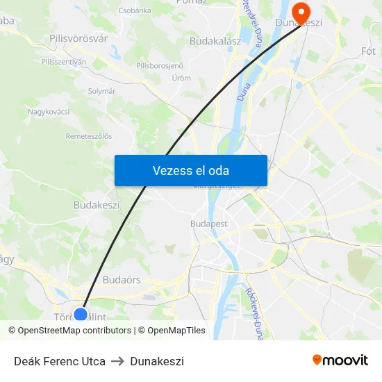 Deák Ferenc Utca to Dunakeszi map