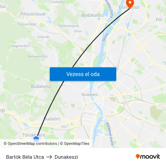 Bartók Béla Utca to Dunakeszi map