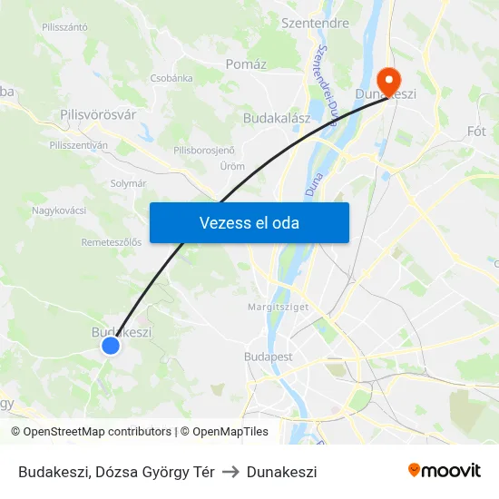 Budakeszi, Dózsa György Tér to Dunakeszi map