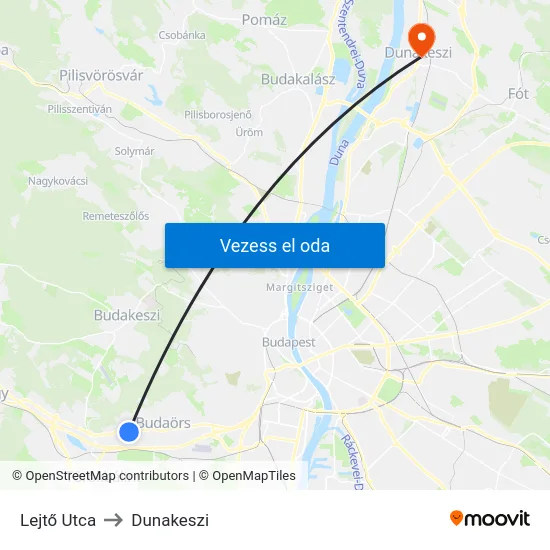 Lejtő Utca to Dunakeszi map