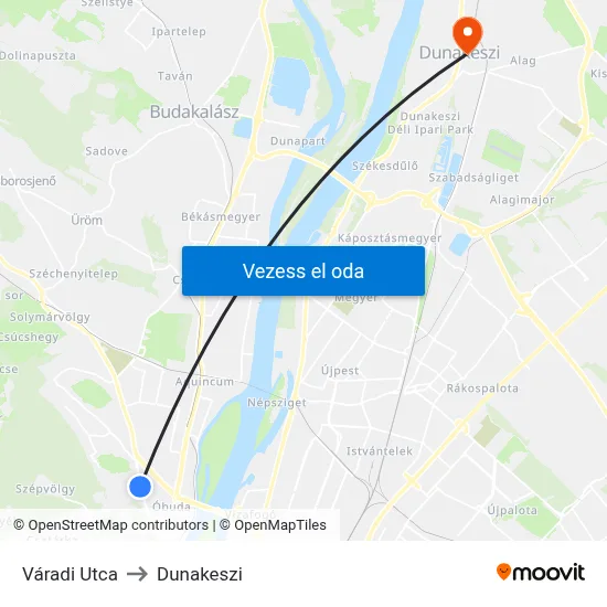 Váradi Utca to Dunakeszi map