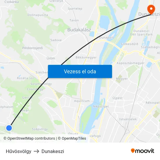 Hűvösvölgy to Dunakeszi map