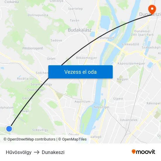 Hűvösvölgy to Dunakeszi map