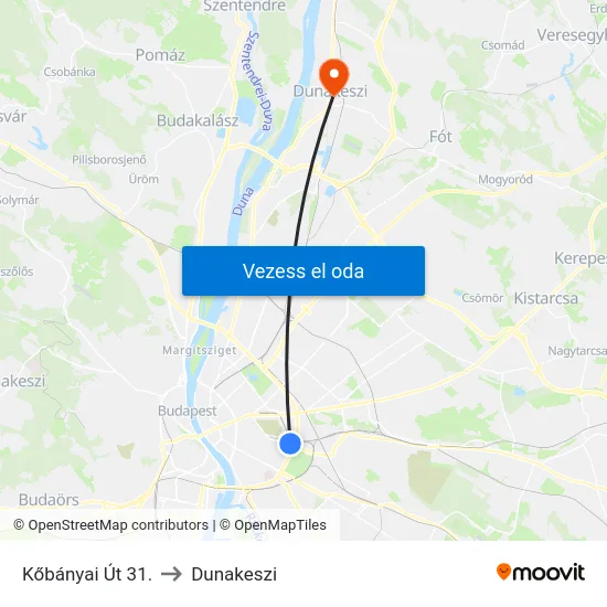 Kőbányai Út 31. to Dunakeszi map