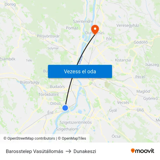 Barosstelep Vasútállomás to Dunakeszi map