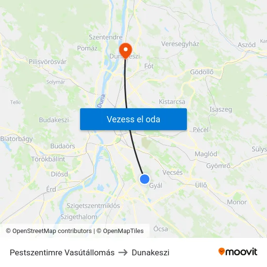 Pestszentimre Vasútállomás to Dunakeszi map