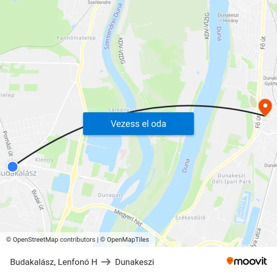 Budakalász, Lenfonó H to Dunakeszi map