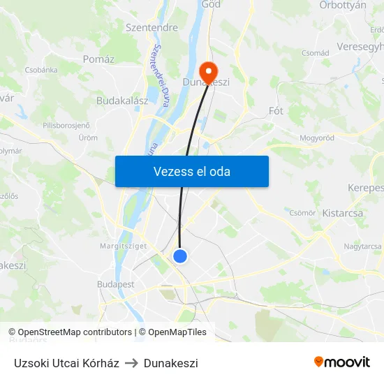 Uzsoki Utcai Kórház to Dunakeszi map
