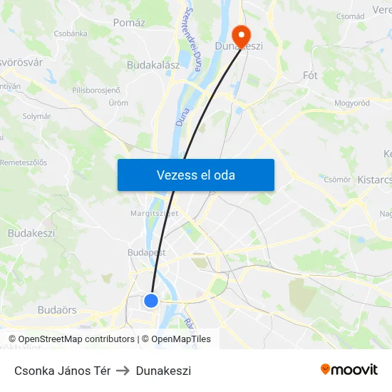 Csonka János Tér to Dunakeszi map
