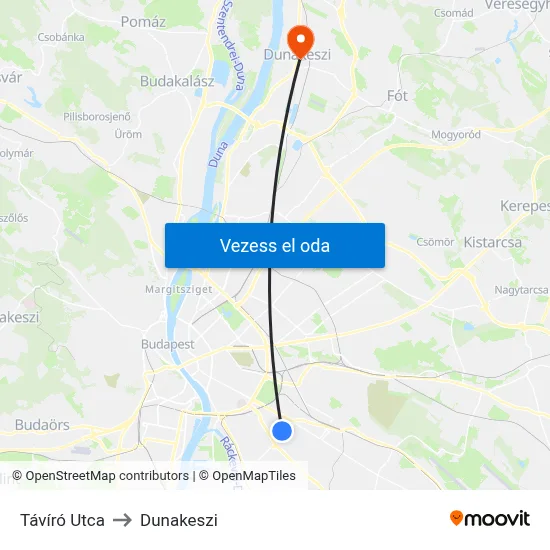 Távíró Utca to Dunakeszi map