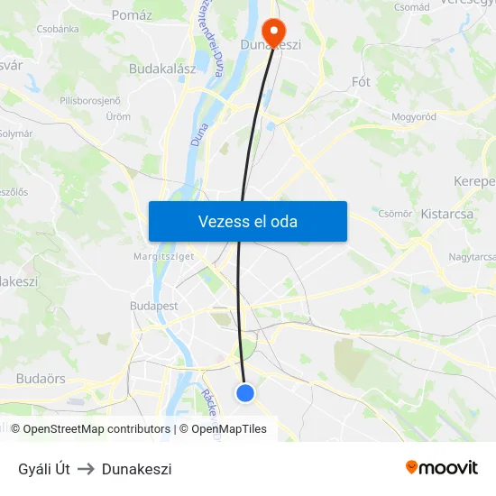 Gyáli Út to Dunakeszi map