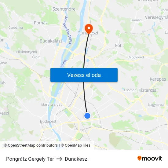 Pongrátz Gergely Tér to Dunakeszi map