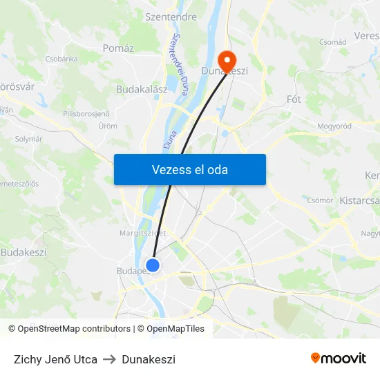 Zichy Jenő Utca to Dunakeszi map