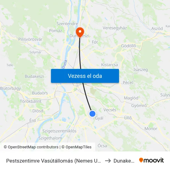 Pestszentimre Vasútállomás (Nemes Utca) to Dunakeszi map