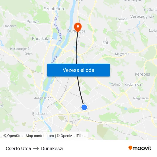 Csertő Utca to Dunakeszi map