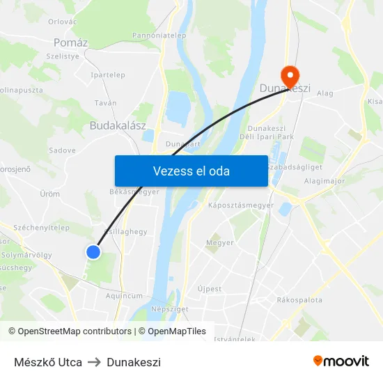 Mészkő Utca to Dunakeszi map