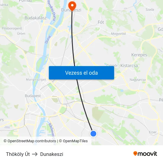 Thököly Út to Dunakeszi map