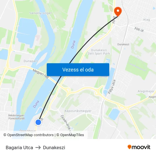 Bagaria Utca to Dunakeszi map