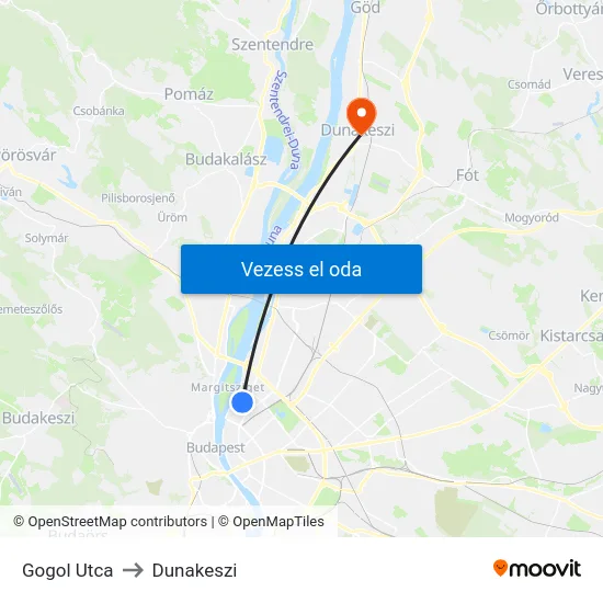 Gogol Utca to Dunakeszi map