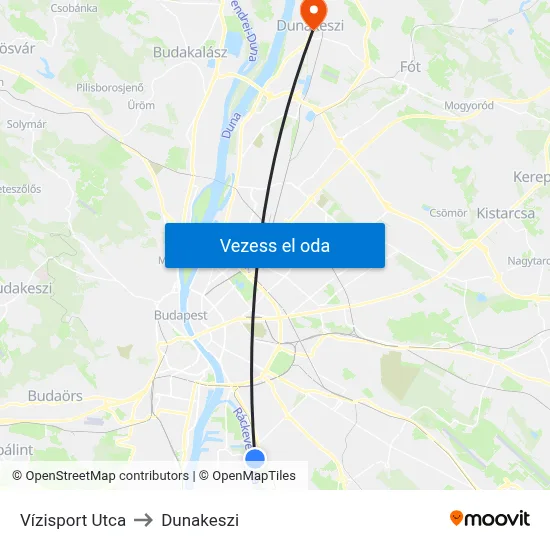 Vízisport Utca to Dunakeszi map