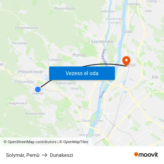Solymár, Pemü to Dunakeszi map