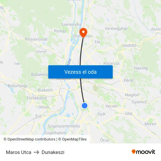 Maros Utca to Dunakeszi map