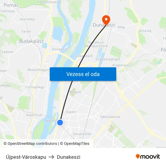 Újpest-Városkapu to Dunakeszi map