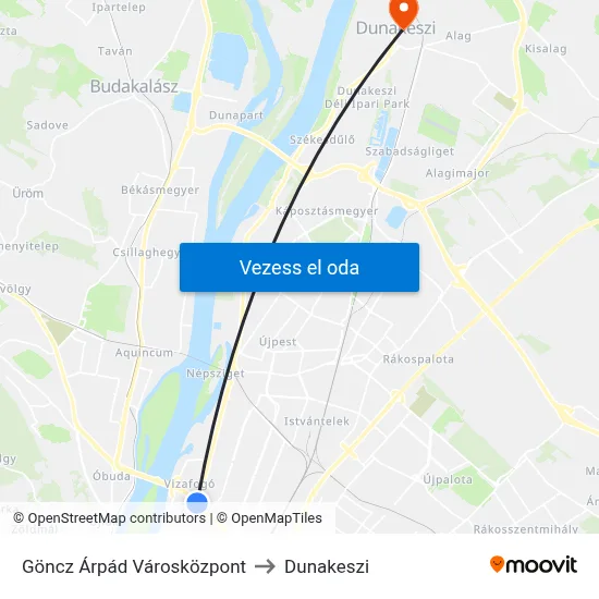 Göncz Árpád Városközpont to Dunakeszi map