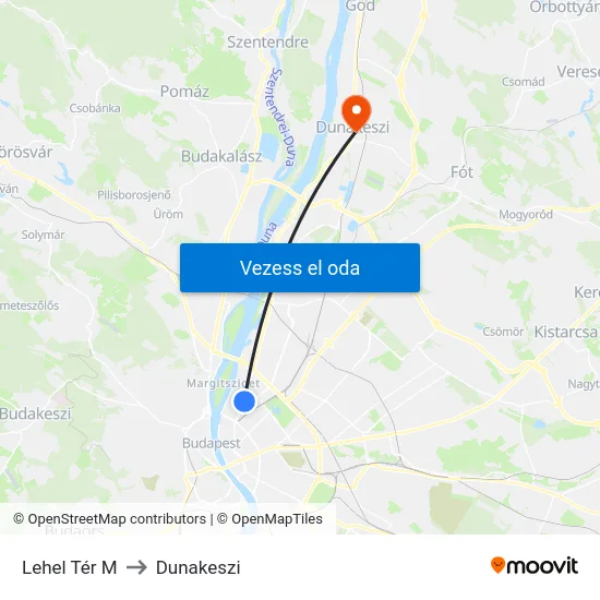 Lehel Tér M to Dunakeszi map