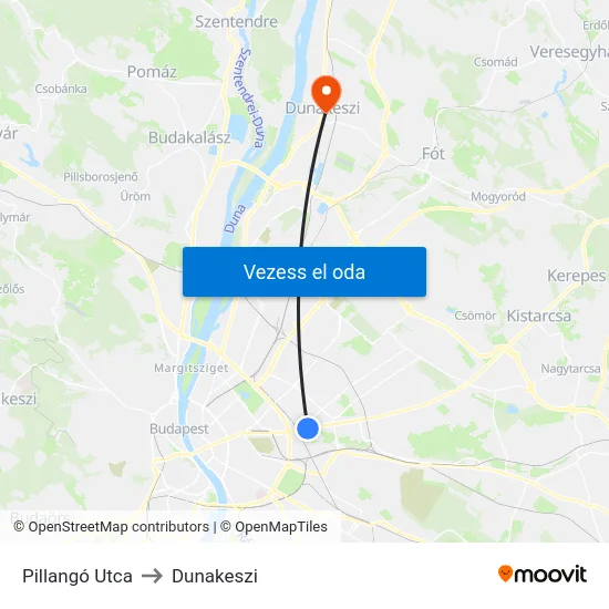 Pillangó Utca to Dunakeszi map