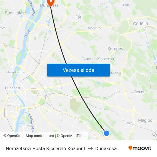 Nemzetközi Posta Kicserélő Központ to Dunakeszi map
