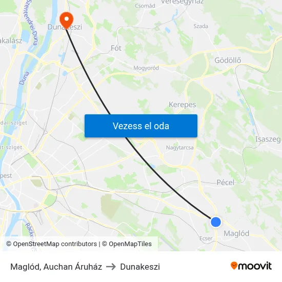 Maglód, Auchan Áruház to Dunakeszi map